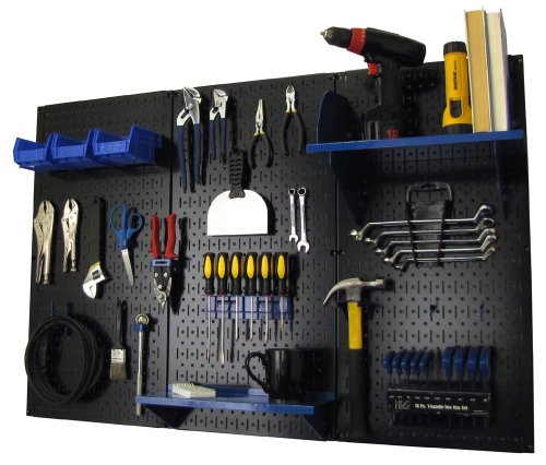 Pegboard Organizer 4 ft. Metal Pegboard Standard Tool Storage Kit with Black Toolboard and Blue Accessories