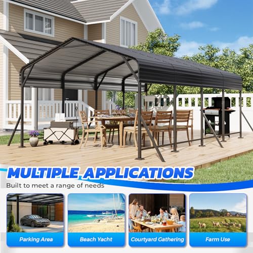 12' x 20' Heavy Duty Metal Carport with Galvanized Steel Roof & Base for All