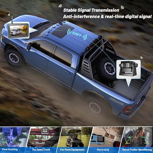 Wireless WiFi Magnetic Hitch Backup Camera 1080P HD Rechargeable Battery Powered No Wiring Rear View Reverse Monitoring Camera for Car Truck Pickup RV Camper 5th Wheel Horse Trailer Boat Trailer
