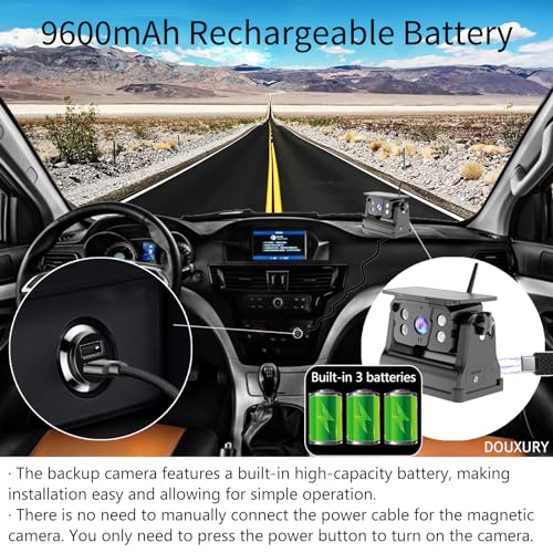 Wireless Backup Camera Solar Magnetic for RV Car Trailer Truck Camper 5th Wheels Hitch Towing No Wiring No Drilling Rechargeable Night Vision Portable Backup Camera with 5" 1080P HD 2