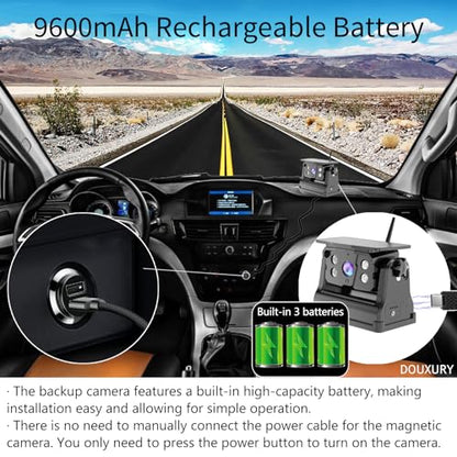 Wireless Backup Camera Solar Magnetic for RV Car Trailer Truck Camper 5th Wheels Hitch Towing No Wiring No Drilling Rechargeable Night Vision Portable Backup Camera with 5" 1080P HD 2