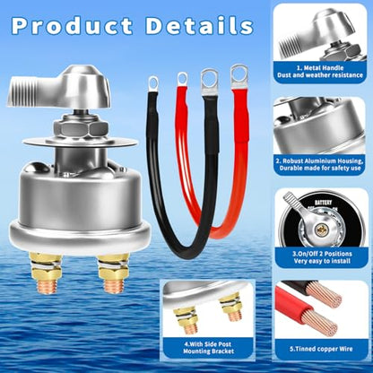 200A Battery Disconnect Switch 12V 48V Battery Shut Off Switch Master Power Isolator Marine On Off Kill Switch for Car