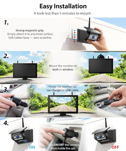 3 Wireless Backup Camera Solar Magentic Cameras with 7" DVR 1080P Touchscreen Monitor