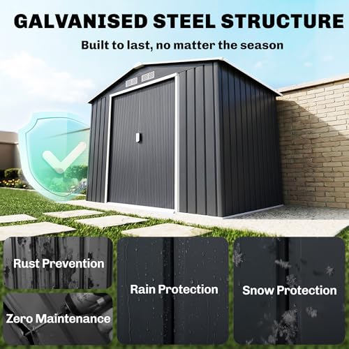 7' x 4' Outdoor Storage Shed Garden Tool Metal Shed Dark Gray