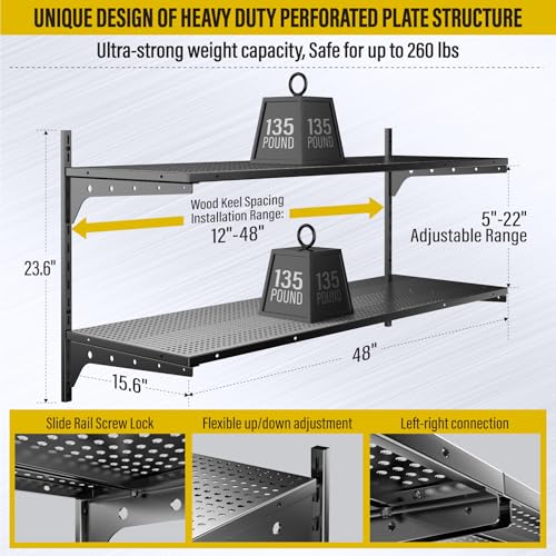 2 Tier 1.3x4ft Garage Shelving Wall Mounted (2 Count)