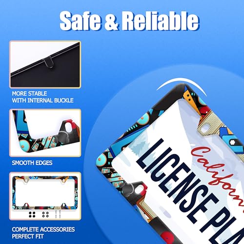 Music Cassettes License Plate Frame Stainless Steel Car Accessory 6x12 Inch