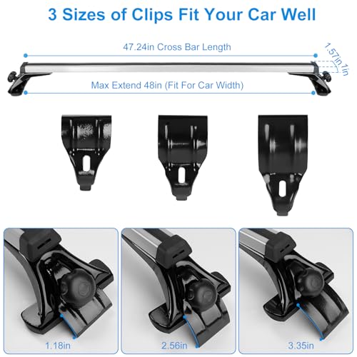 Universal Roof Rack Cross Bars Adjustable 48" Aluminum Alloy Car Roof Rack Cross Bars 165 lbs Capacity Roof Rails Crossbars for Cargo Basket Carrier Kayak Bike Canoe Snowboard