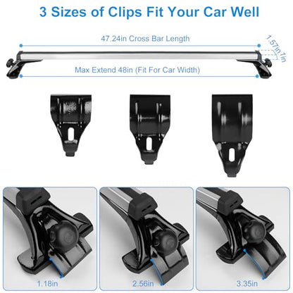 Universal Roof Rack Cross Bars Adjustable 48" Aluminum Alloy Car Roof Rack Cross Bars 165 lbs Capacity Roof Rails Crossbars for Cargo Basket Carrier Kayak Bike Canoe Snowboard