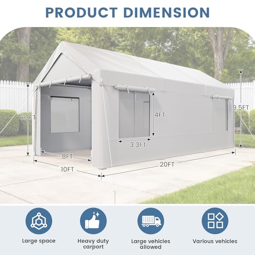 Carport 10' x 20' Heavy Duty Carport with Roll