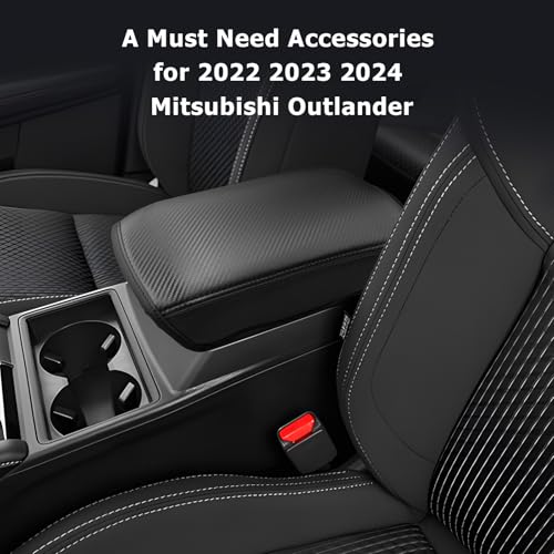 2022 2024 Outlander Center Console Cover Compatible with 2022 2023 2024 Mitsubishi Outlander Accessories Armrest Console Cover Carbon Fiber Texture Soft Material