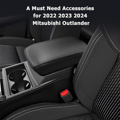 2022 2024 Outlander Center Console Cover Compatible with 2022 2023 2024 Mitsubishi Outlander Accessories Armrest Console Cover Carbon Fiber Texture Soft Material