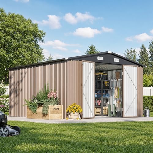 12 x 10FT Outdoor Storage Shed with Double Hinged Large Door