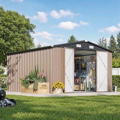 12 x 10FT Outdoor Storage Shed with Double Hinged Large Door