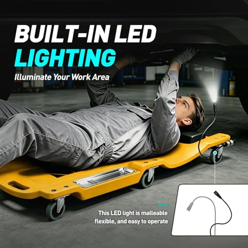 40 Inch Low Profile Plastic Rolling Garage Shop Floor Creeper with LED Light