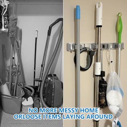 Broom Holder Wall Mount Mop Hanger Tools organizer 4Racks 5Hooks