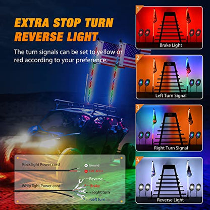 2PCS 4FT RGB LED Whip Light and 4 PCS Rock Lights Combo Kit