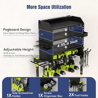 Heavy Duty Power Tool Organizer Wall Mount with Charging Station