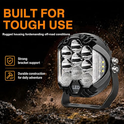 2pcs 5 Inch White Round Offroad Lights LED Pods with Amber DRL 90W LED Light Pods 270° Wide Range Super Bright Side Shooter with Wiring Harness kit for Truck Pickup ATV UTV SUV