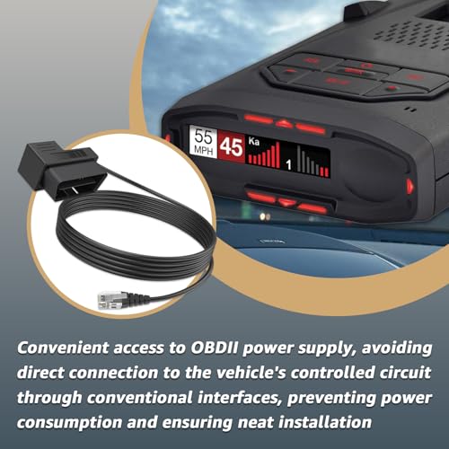 OBDII to RJ11 for Escort Radar Detector Power Cord for MAX 360 (9.8 Foot)