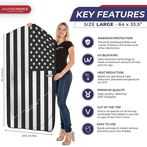 1 Piece Windshield Sun Shade B&W American Flag USA Patriotic Design
