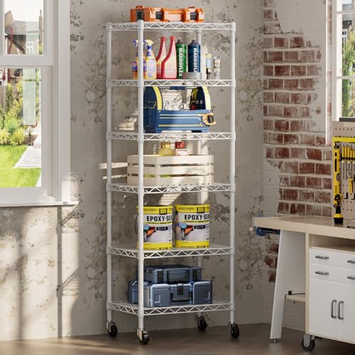6 Small Wire Shelves Kitchen Pantry Close Home Organizers and Storage Bathroom Shelf Laundry Room Organization Adjustable Book Metal Garage Shelving Unit (6 Count)