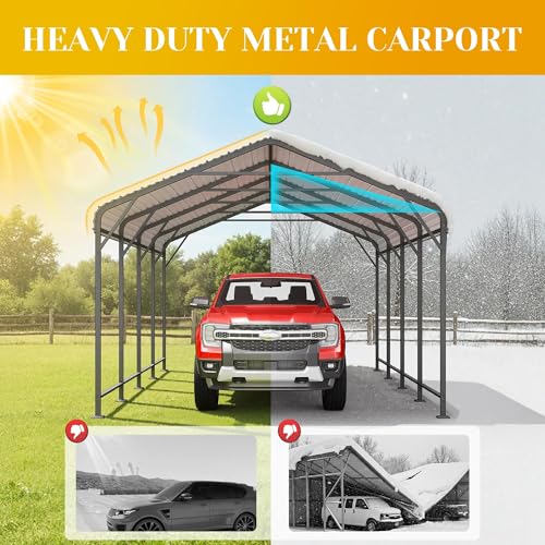 Carport 12' x 20' Heavy Duty Carport with Updated Roof & Enhanced Base