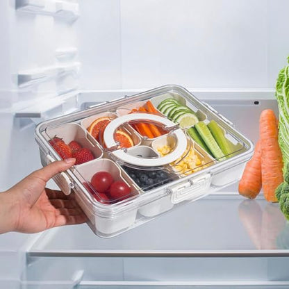 Divided Snack Serving Tray with Lid and Handle travel Snackle Box Charcuterie Container Portable Storage Organizer for Candy