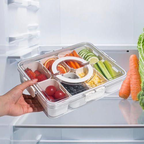 Divided Snack Serving Tray with Lid and Handle Travel Snackle Charcuterie Container Portable Storage Organizer for Candy