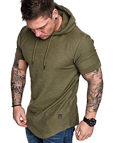 Mens Fashion Hoodies Sport Pullover Solid Color Shirt Workout Lightweight Tops Green XX
