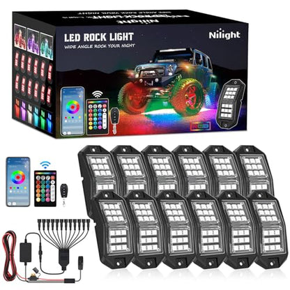RGB LED Rock Lights Kit 12 PCS 18LED Wide Angle Wheel Well Light