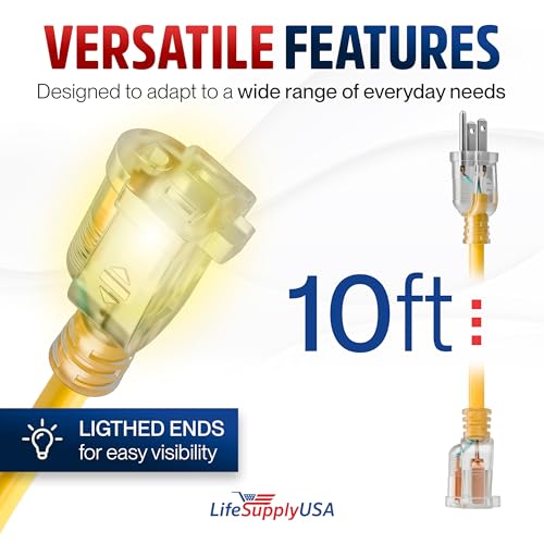 10ft Outdoor Indoor Extension Cord 12 (10 Foot)