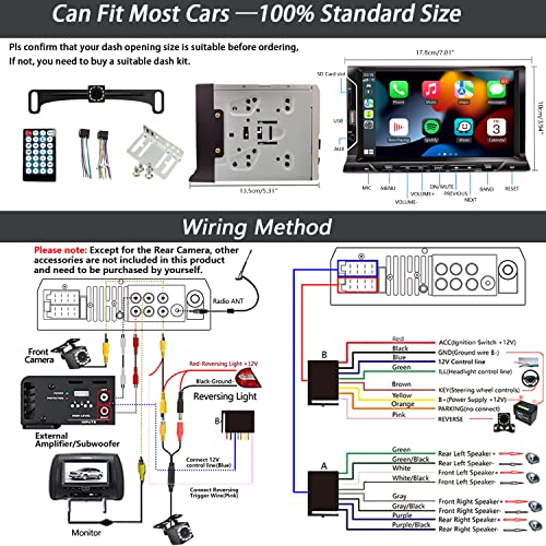 7 Inch Double Din Car Stereo Support Apple CarPlay Android Auto Mirror Link Capacitive Touchscreen Monitor Car Play Radio with Bluetooth 5.0