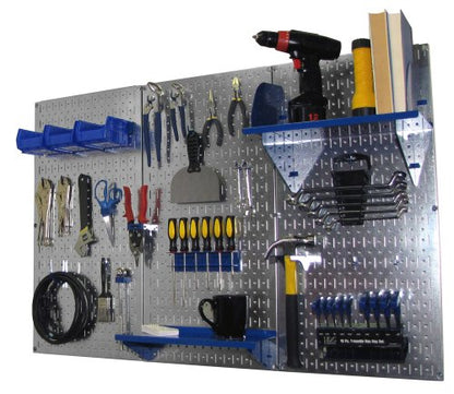 Pegboard Organizer 4 ft. Metal Pegboard Standard Tool Storage Kit with Galvanized Toolboard and Blue Accessories