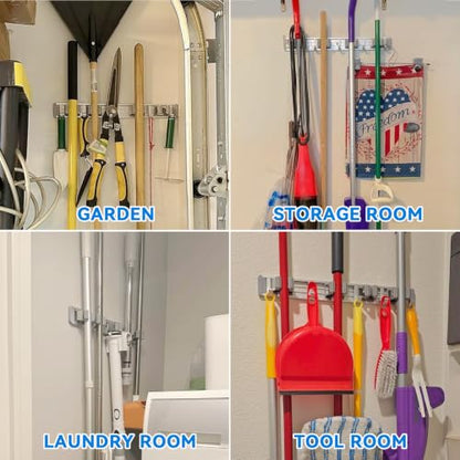 Broom Holder Wall Mount Mop Hanger Tools organizer 4Racks 5Hooks