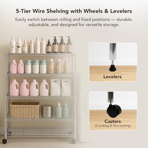 5 Tier Heavy Duty Wire Shelving Unit Storage Rack for Products Plant Pantry