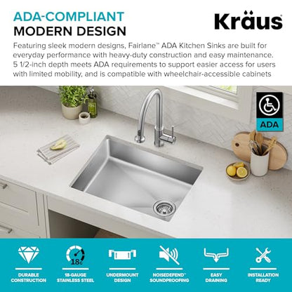 Fairlane 25 inch ADA Compliant Undermount Single Bowl 18