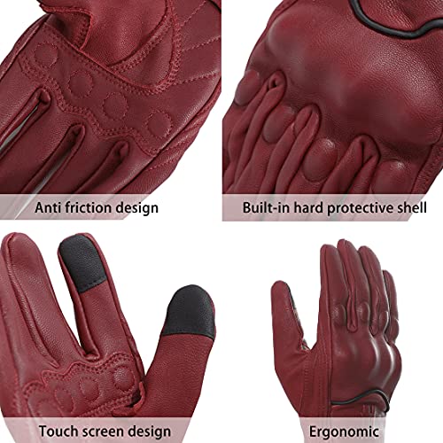 Womens Full Finger Touch Motorcycle Gloves GL016 Oxblood XL