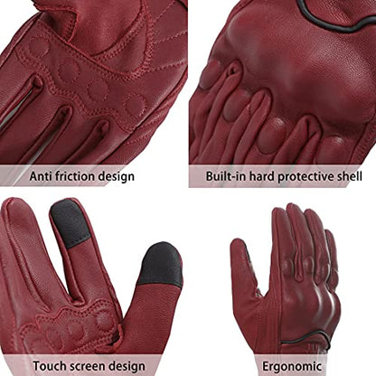 Womens Full Finger Touch Motorcycle Gloves GL016 Oxblood XL