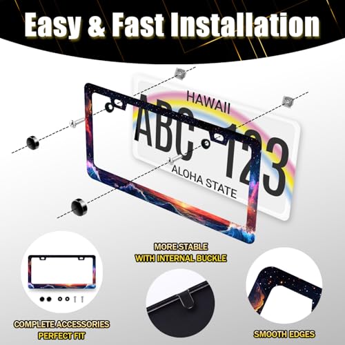 Stainless Steel Wave Starry Sky Galaxy License Plate Frame 12.2 x 6.2 Inch