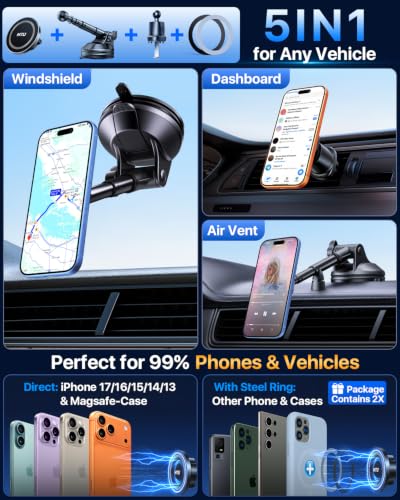 2026 Upgraded for Magsafe Car Mount [80LBS Strongest Suction & Military