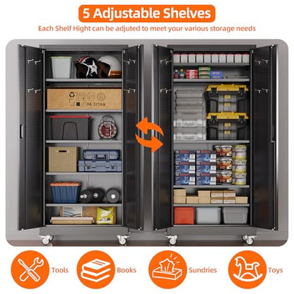 71" Metal Storage Cabinet with Wheels