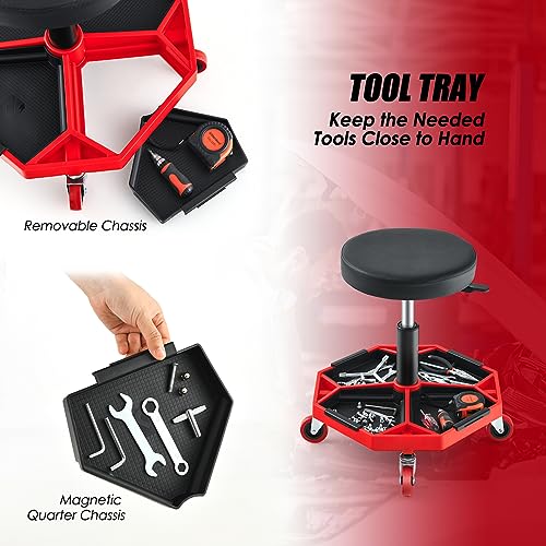 Rolling Mechanic Stool with Removable Tool Tray & Padded Cushion