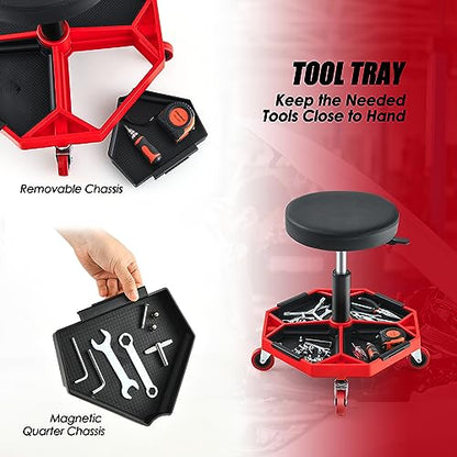 Rolling Mechanic Stool with Removable Tool Tray & Padded Cushion