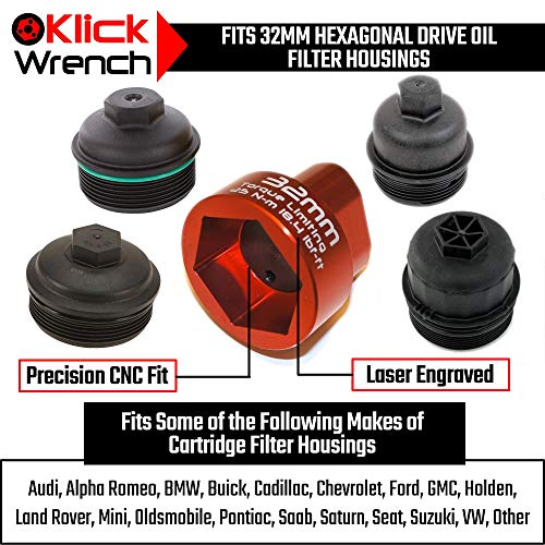 32mm Hex Socket 2 Stage Torque Limiting Oil Filter Wrench Red 6061