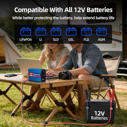 500W Pure Sine Wave Power Inverter 12V DC to 110V 120V AC for Vehicles