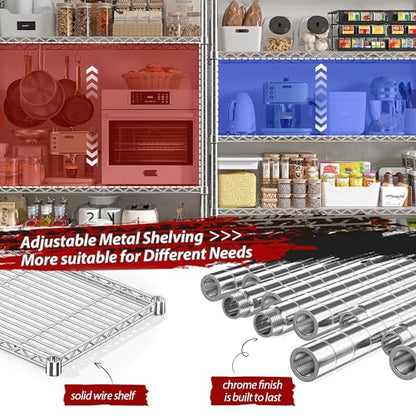 1500LBS Storage Shelves 61.7''W Wire Shelving Unit 5 Tier Metal Shelving for Storage Rack Shelves Heavy Duty Garage Shelf Pantry Shelves Kitchen Shelving (5 Count)