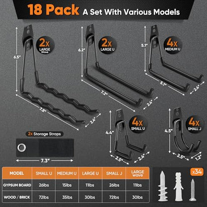 18 Pack Heavy Duty Garage Hooks