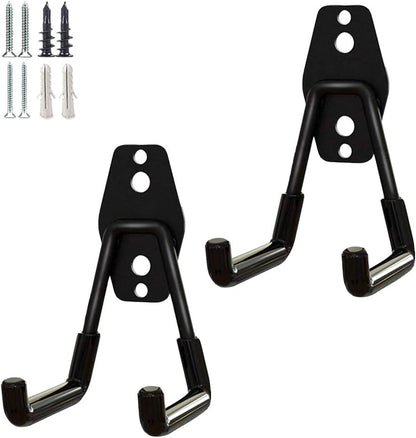 2 Pack Garage Storage Utility Hooks，Garage Garden Tool Organizer，Steel Wall Mount Hooks, Garden Small U Hooks (Black)