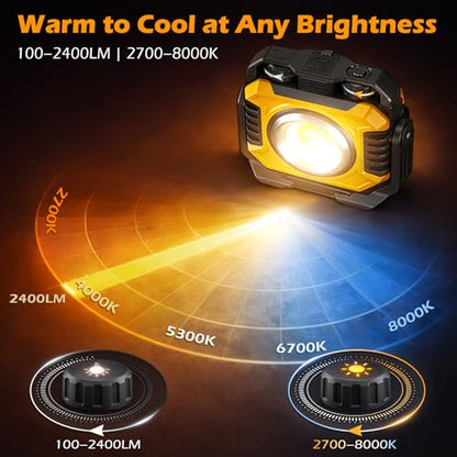2 Pack 2400LM Magnetic Rechargeable Work Light (2 Count)