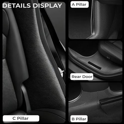 11PCS Carbon Fiber Door Sill Protector Model Y Juniper 2025 2026 8Pcs Door Sill Protector and 2Pcs Center Console Anti